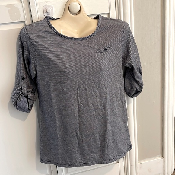 Women's Fitted Large Blue White Striped 3/4 Sleeve - Picture 1 of 6